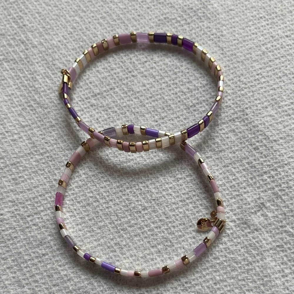 LOFT Purple and Gold Beaded Stretch Bracelets